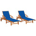 Ligstoelen 2 st met kussens massief acaciahout