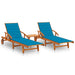 Ligstoelen 2 st met tafel en kussens massief acaciahout