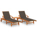 Ligstoelen 2 st met tafel en kussens massief acaciahout