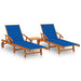 Ligstoelen 2 st met tafel en kussens massief acaciahout