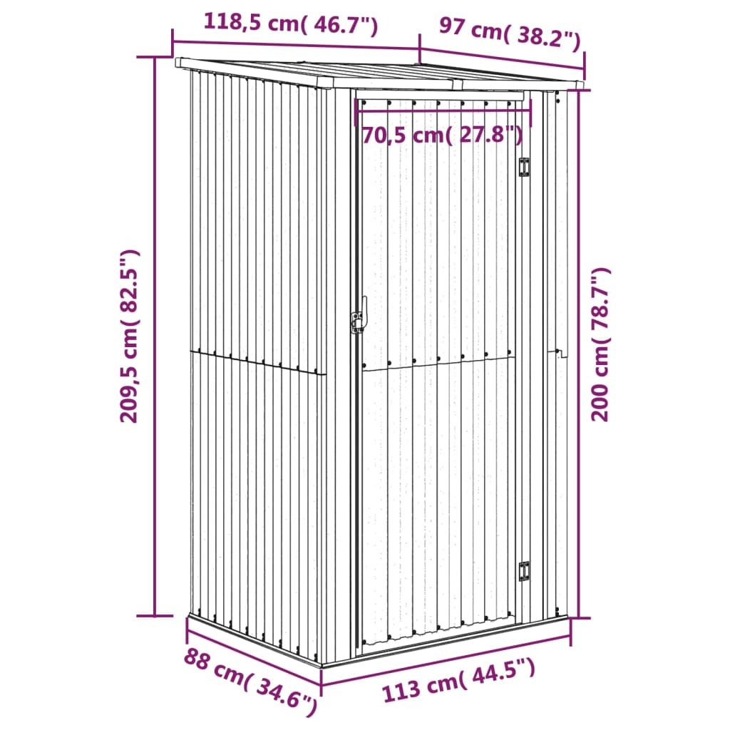 Tuinhuis Bruin 118,5x97x209,5 cm Gegalvaniseerd Staal