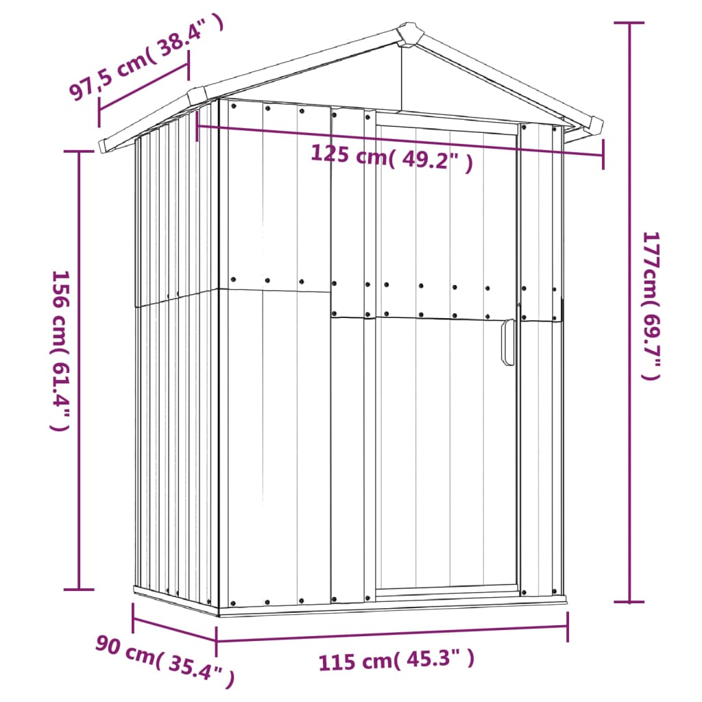 Tuinhuis Bruin 126x97,5x177 cm Gegalvaniseerd Staal