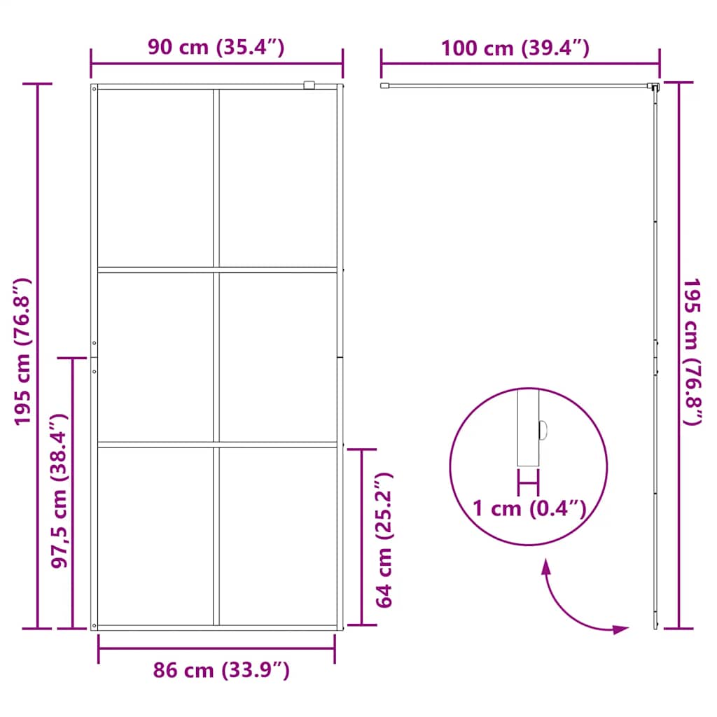 Inloopdouchewand 90x195 cm ESG-glas transparant en zwart