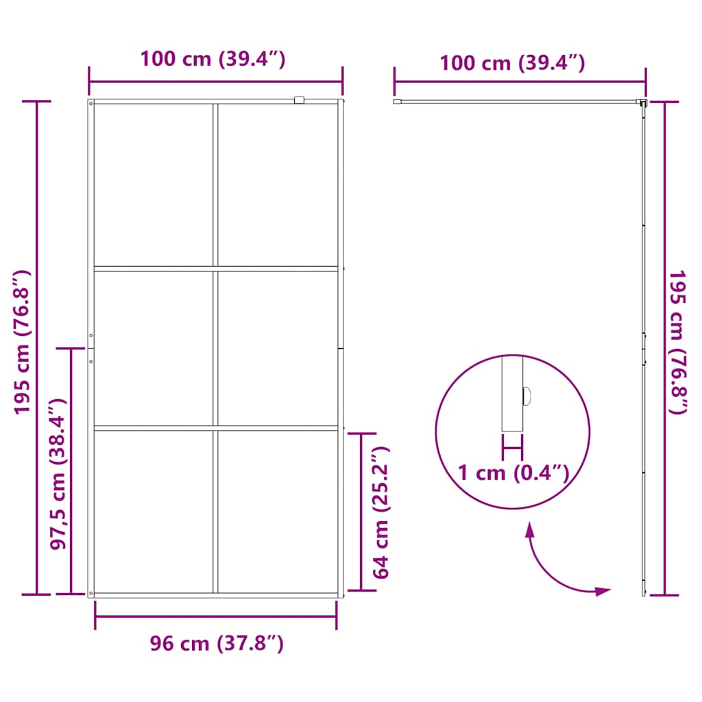 Inloopdouchewand 100x195 cm ESG-glas transparant en zwart