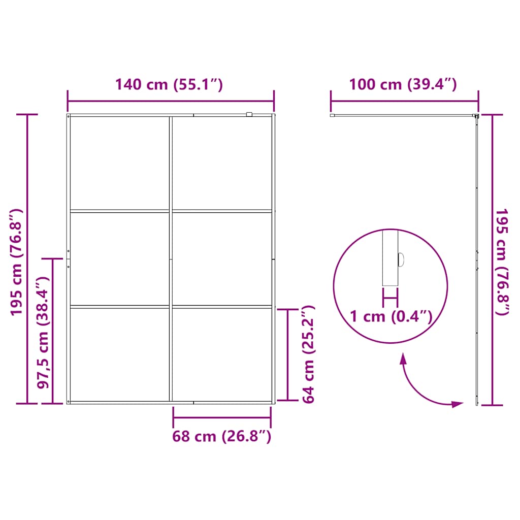 Inloopdouchewand 140x195 cm ESG-glas transparant en zwart