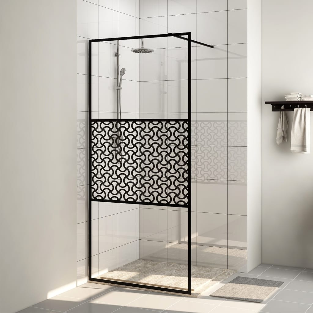 Inloopdouchewand 100x195 cm ESG-glas transparant en zwart