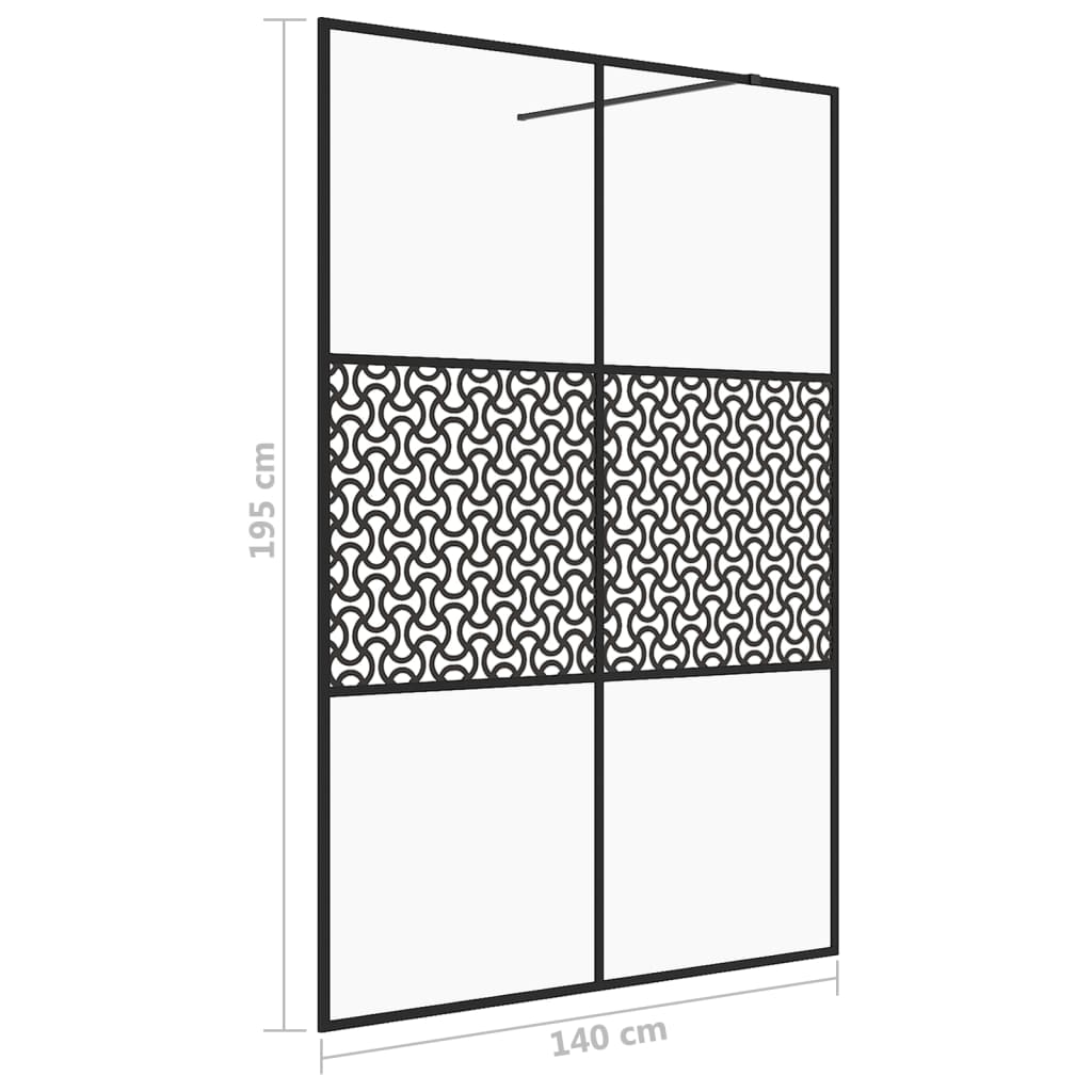 Inloopdouchewand 140x195 cm ESG-glas transparant en zwart