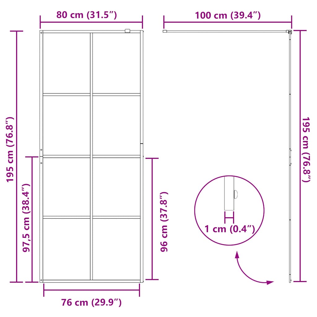 Inloopdouchewand 80x195 cm ESG-glas transparant en zwart