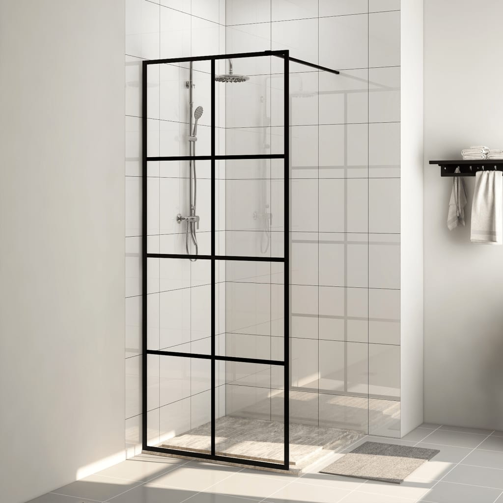 Inloopdouchewand 80x195 cm ESG-glas transparant en zwart