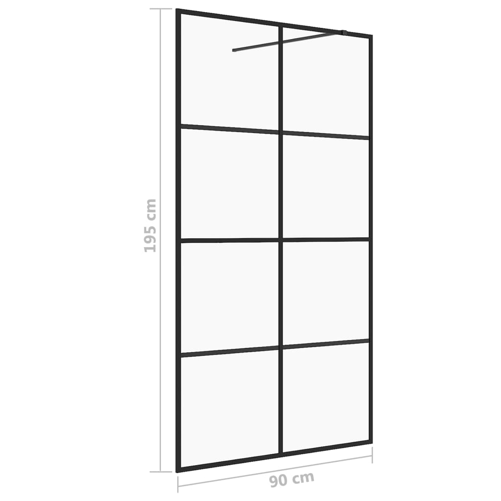 Inloopdouchewand 90x195 cm ESG-glas transparant en zwart
