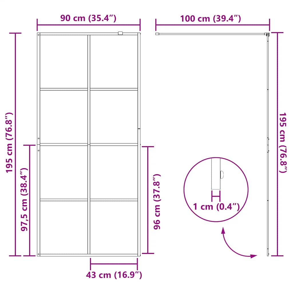 Inloopdouchewand 90x195 cm ESG-glas transparant en zwart