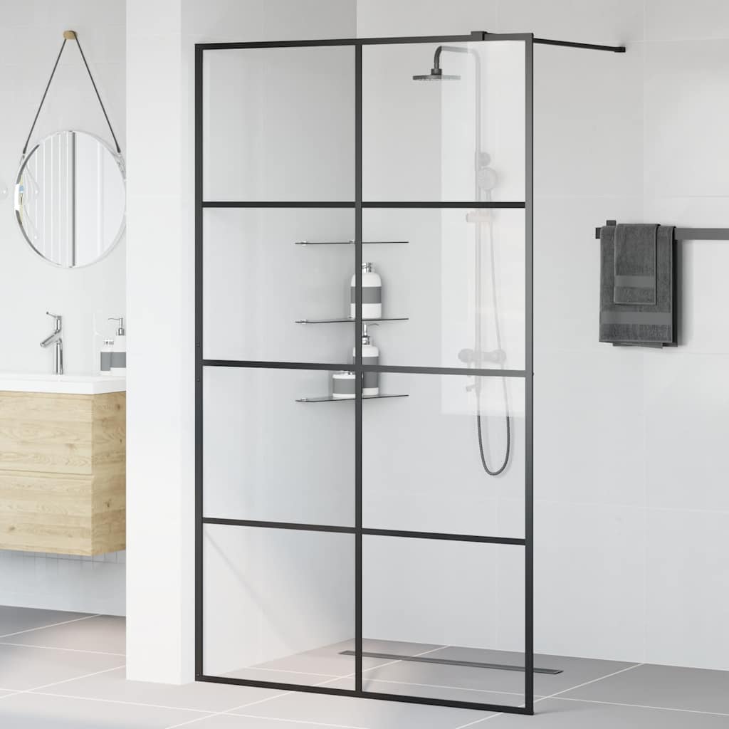 Inloopdouchewand 115x195 cm ESG-glas transparant en zwart