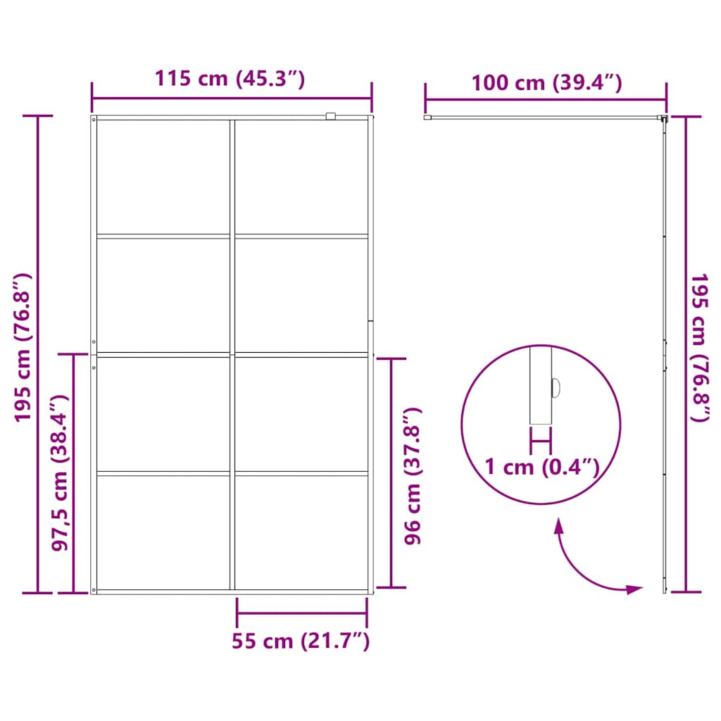 Inloopdouchewand 115x195 cm ESG-glas transparant en zwart