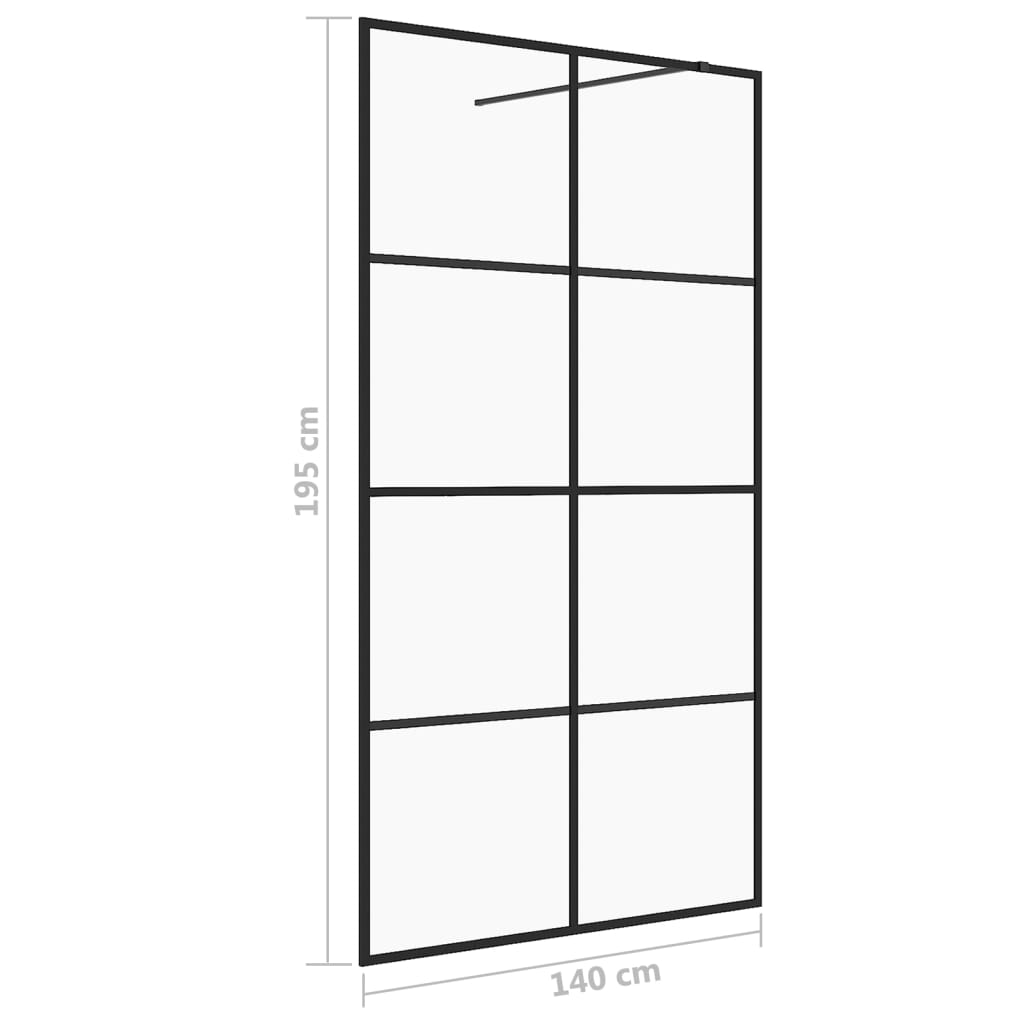 Inloopdouchewand 140x195 cm ESG-glas transparant en zwart