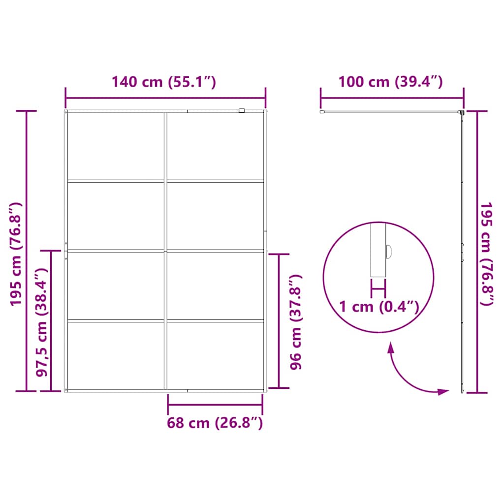 Inloopdouchewand 140x195 cm ESG-glas transparant en zwart