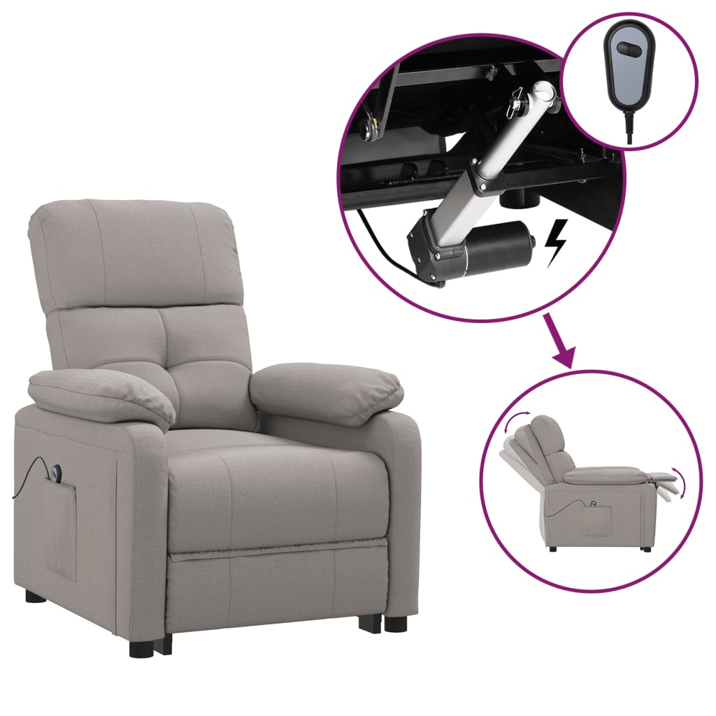 Fauteuil verstelbaar elektrisch stof taupe