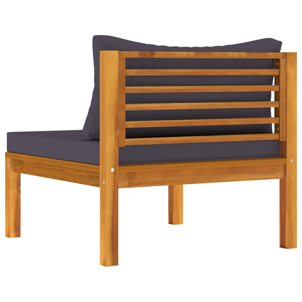 3-Delige Loungeset Met Donkergrijze Kussens Acaciahout 1 Donkergrijs midden + voetensteun + Tafel