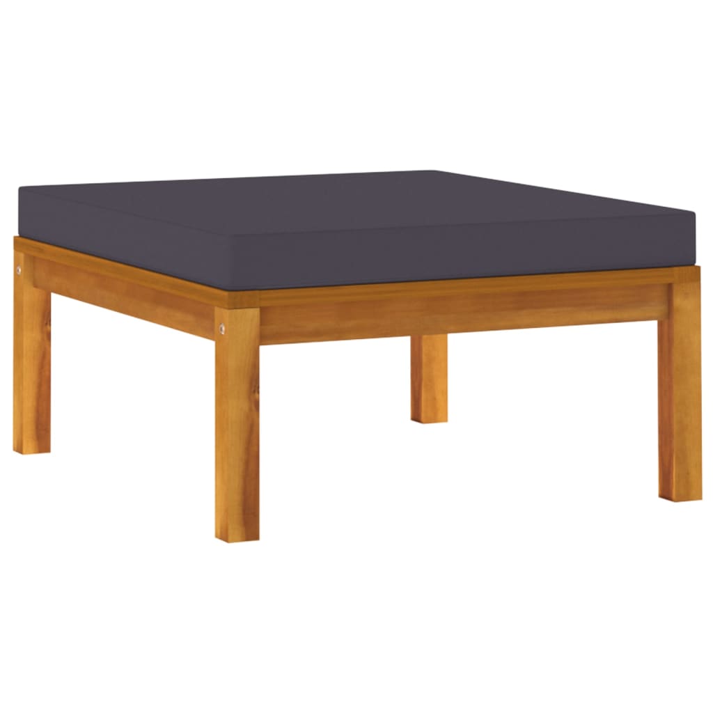 3-Delige Loungeset Met Donkergrijze Kussens Acaciahout 1 Donkergrijs midden + voetensteun + Tafel