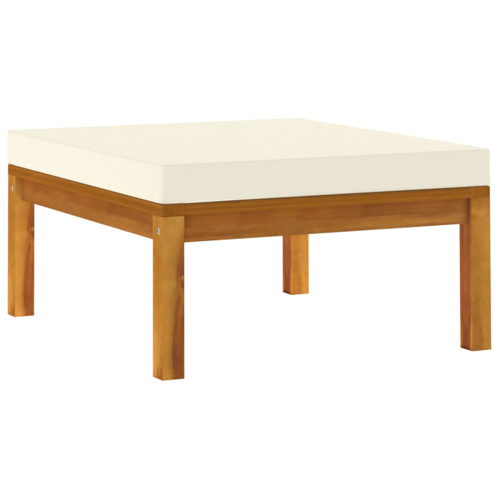 3-Delige Loungeset Met Crèmewitte Kussens Acaciahout 1 midden + voetensteun + Tafel