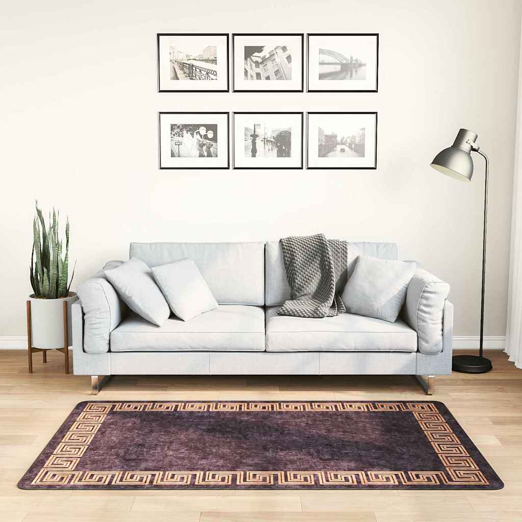 Vloerkleed wasbaar 80x150 cm zwart en goudkleurig