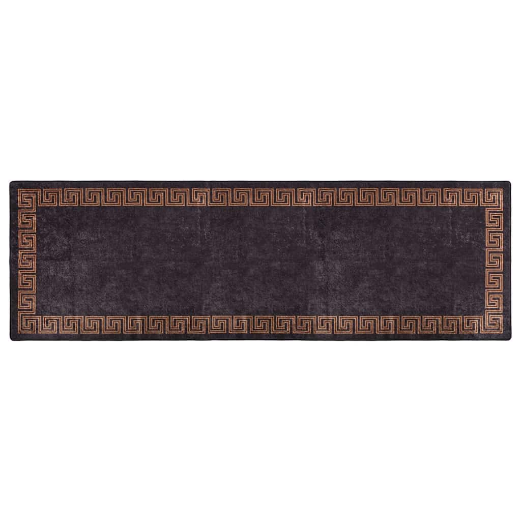 Vloerkleed wasbaar 80x300 cm zwart en goudkleurig