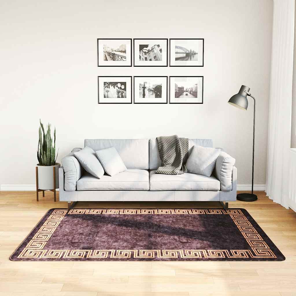 Vloerkleed wasbaar 120x180 cm zwart en goudkleurig