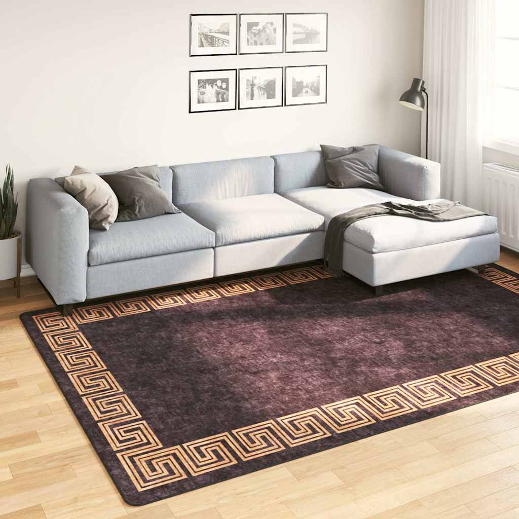 Vloerkleed wasbaar 190x300 cm zwart en goudkleurig