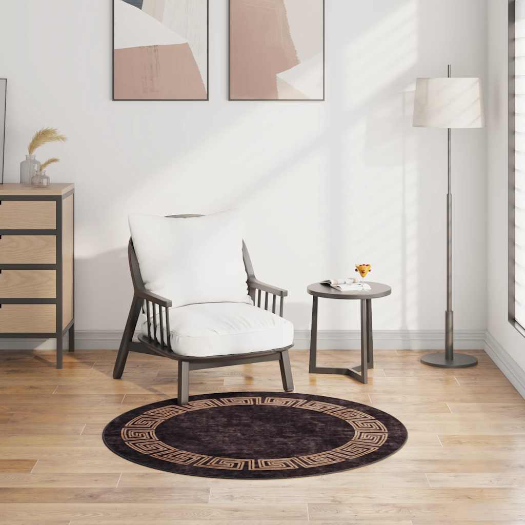 Vloerkleed wasbaar ø120 cm zwart en goudkleurig
