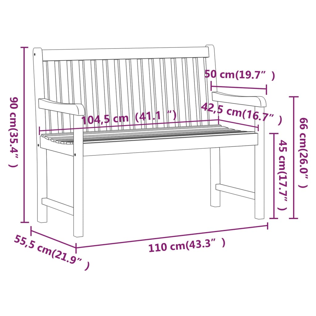 Tuinbank 110 Cm Massief Acaciahout 110 x 55.5 x 90 cm