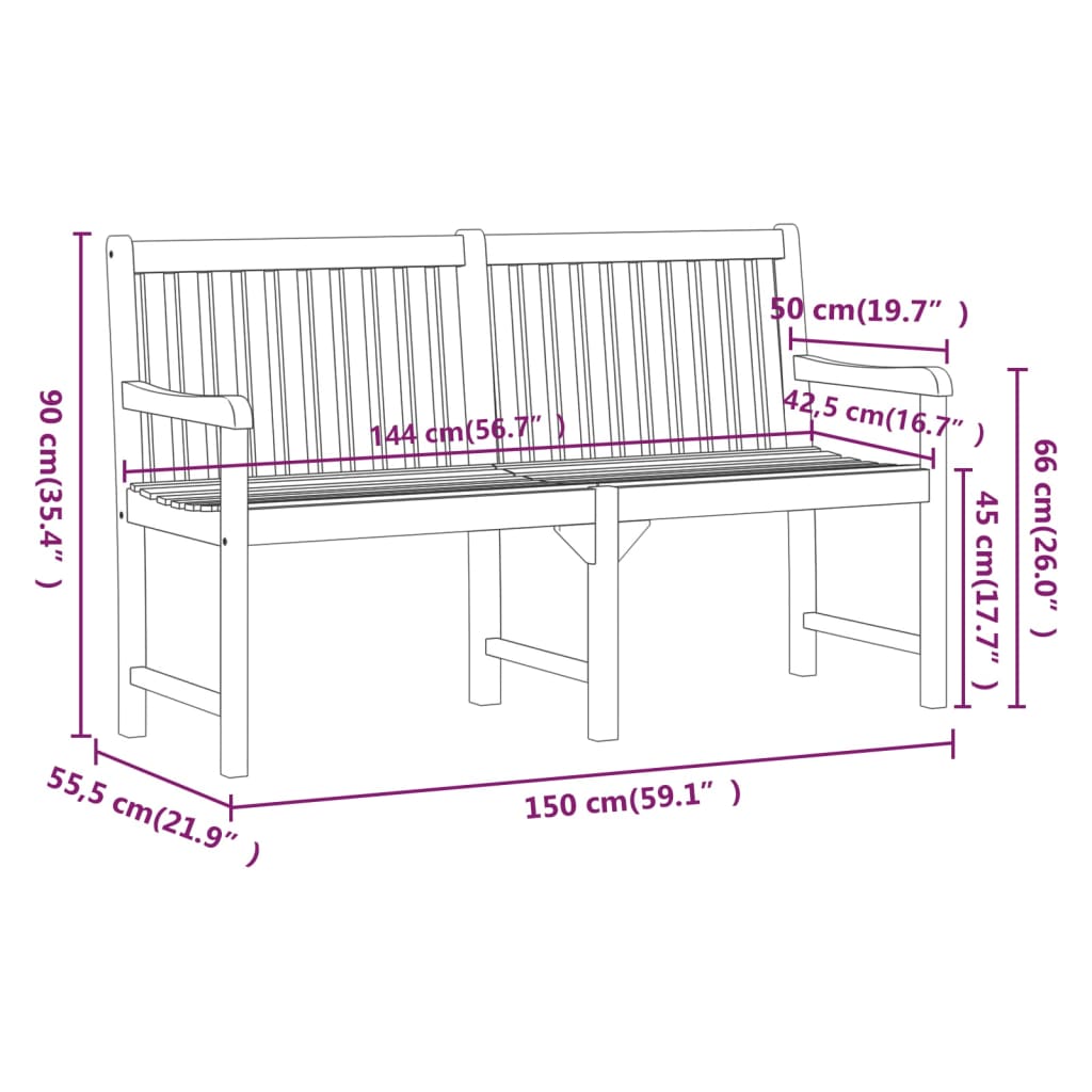 Tuinbank 150 Cm Massief Acaciahout 150 x 55.5 x 90 cm