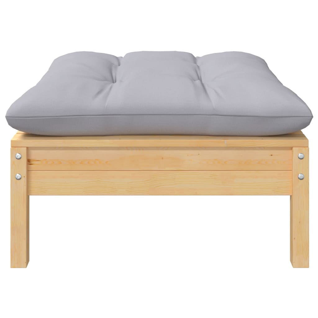 Tuinvoetenbank Met Grijs Kussen Massief Grenenhout 1 Bruin en grijs Voetensteun