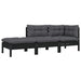 3-Delige Loungeset Met Kussens Massief Grenenhout Zwart hoek + midden + voetensteun