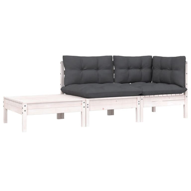 3-Delige Loungeset Met Kussens Massief Grenenhout Wit hoek + midden + Tafel