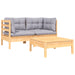 3-Delige Loungeset Met Grijze Kussens Massief Grenenhout Bruin en grijs 2x hoek + Tafel