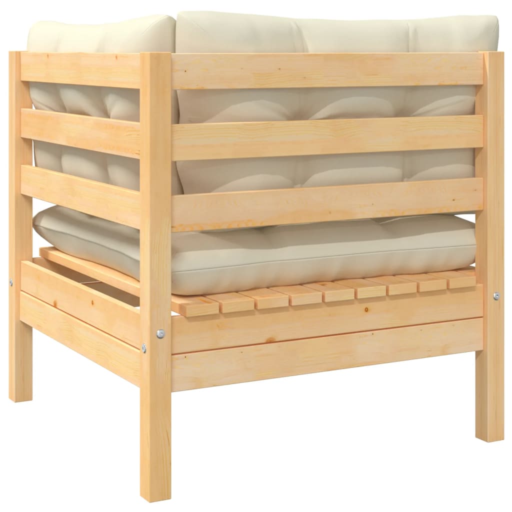 3-Delige Loungeset Met Crèmekleurige Kussens Massief Grenenhout Natuurlijk en crème 2x hoek + Tafel