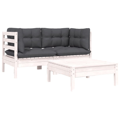 3-Delige Loungeset Met Kussens Massief Grenenhout Wit 2x hoek + Tafel