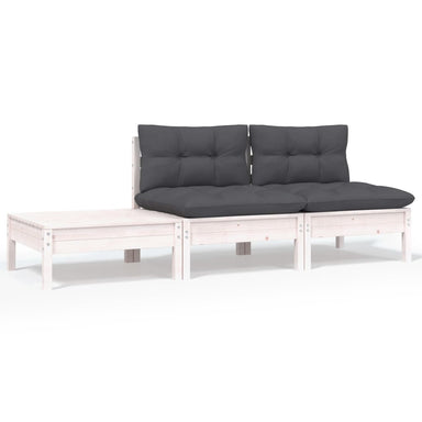 3-Delige Loungeset Met Kussens Massief Grenenhout Wit 2x midden + Tafel