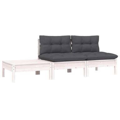 3-Delige Loungeset Met Kussens Massief Grenenhout Wit 2x midden + Tafel