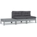 3-Delige Loungeset Met Kussens Massief Grenenhout Grijs 2x midden + Tafel