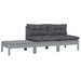 3-Delige Loungeset Met Kussens Massief Grenenhout Grijs 2x midden + Tafel