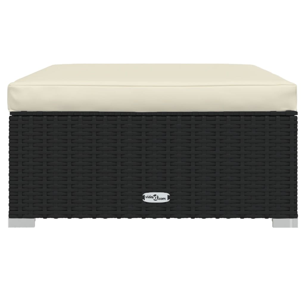 Voetensteun Met Kussen 70X70X30 Cm Poly Rattan Zwart 1 Zwart en crème