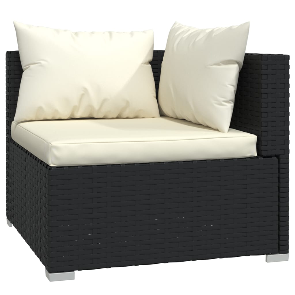 3-Delige Loungeset Met Kussens Poly Rattan Zwart 1 Zwart en crème 3x hoek