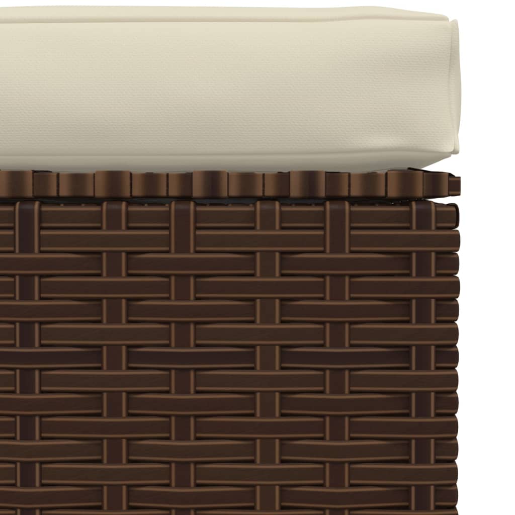 Voetensteun Met Kussen 70X70X30 Cm Poly Rattan Bruin 1 Bruin en crème