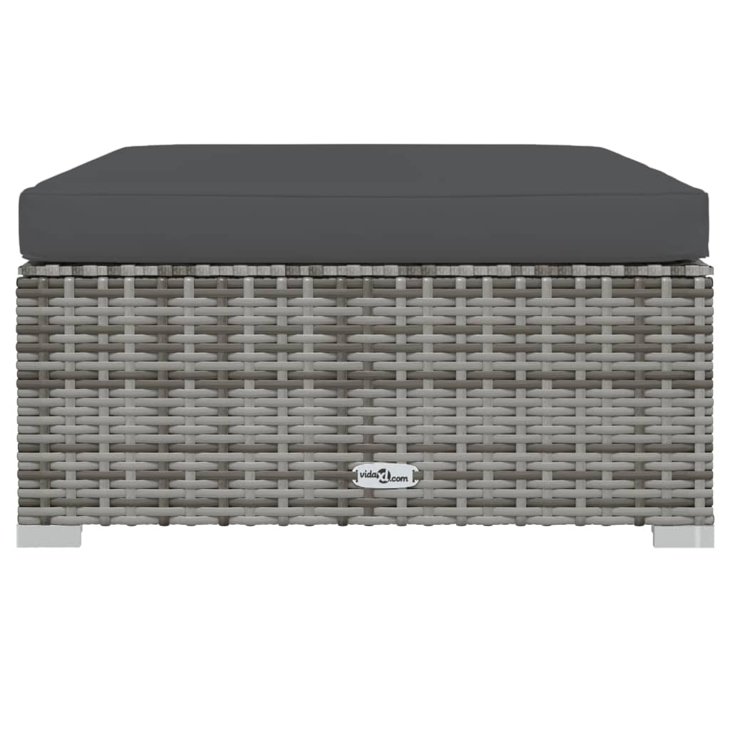 Tuinvoetenbank Met Kussen 70X70X30 Cm Poly Rattan Grijs 1 Grijs en antraciet Voetensteun