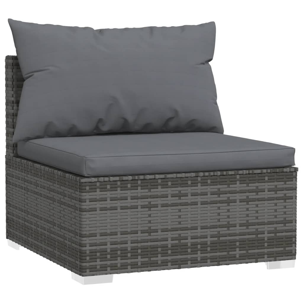 Tuinmiddenbank Met Kussens Poly Rattan Grijs 1 Grijs en antraciet
