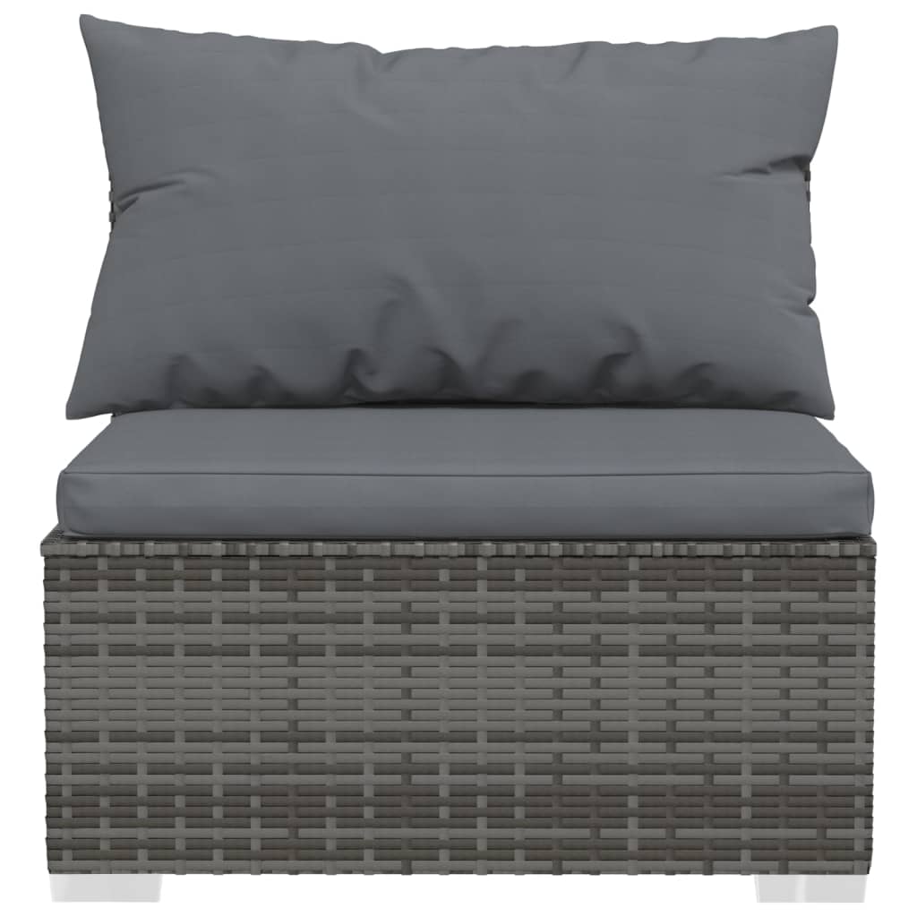 Tuinmiddenbank Met Kussens Poly Rattan Grijs 1 Grijs en antraciet