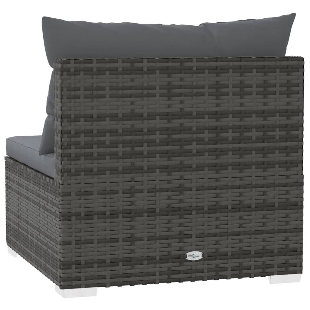 Tuinmiddenbank Met Kussens Poly Rattan Grijs 1 Grijs en antraciet