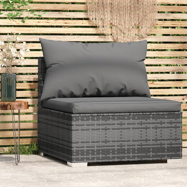 Tuinmiddenbank Met Kussens Poly Rattan Grijs 1 Grijs en antraciet