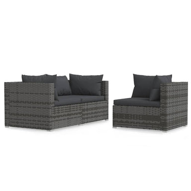 3-Delige Loungeset Met Kussens Poly Rattan Grijs 1 Grijs en antraciet 3x hoek