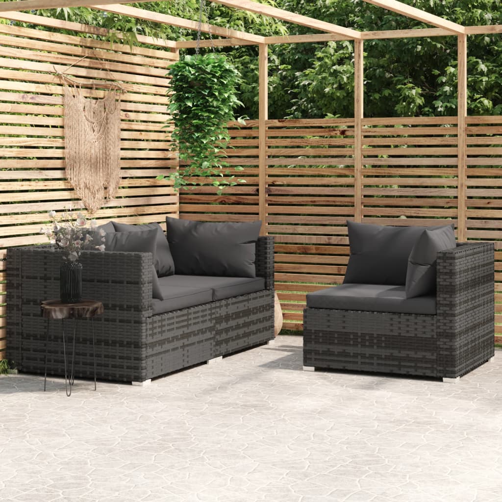 3-Delige Loungeset Met Kussens Poly Rattan Grijs 1 Grijs en antraciet 3x hoek